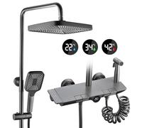BEITH Ensemble de Douche Thermostatique, 4 Fonctions Colonne de Douche avec Affichage Numérique, 30x21cm Carré Systèmes de Douche, Robinet de Baignoire Cascade, Pistolet, Réglable en Hauteur