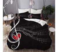 BEITUOLA Parure de lit Adulte,Housse de Couette,Notes d'amour et de Musique,1 Housse de Couette 200 x 200cm + 2 Taies d'Oreillers 50 x 75cm