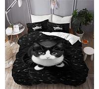 BEITUOLA Parure de lit Adulte,Housse de Couette,Rester Chat Noir,1 Housse de Couette 220 x 240cm + 2 Taies d'Oreillers 50 x 75cm