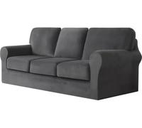 BEIWOSHA Housses de canapé en Velours très Extensibles | Protecteur de meubles lavable avec cordon de serrage inférieur antidérapant(Dark Grey,3 Seater)