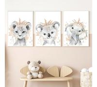 BeiYiHo 3 Affiche Animaux Chambre Bebe Poster Savane Enfant Eléphant Lion Koala Tableau Safari Enfant Decoration Murale Garçons 30x40cm Toile Chambre Bébé Fille Cadeau Affiche Boho sans Cadre