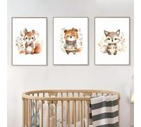 BeiYiHo 3 Affiche Animaux Jungle Poster Enfant Garçon Ourson Raton Écureuil Tableau Animaux de la Foret Chambre Bebe 30X40CM Toile Decoration Murale Boheme Deco Chambre Bébé Safari sans Cadre