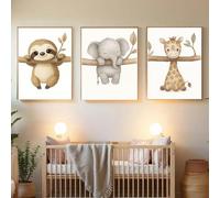BeiYiHo 3 Affiche Chambre Bébé Beige Tableau Bebe Animaux Paresseux Elephant Girafe Poster Enfant 30 40 Toile Deco Chambre Bebe Poster Chambre Enfant Garcon Cadeau SANS CADRE (BYCH084-30x40)