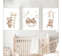 BeiYiHo 3 Poster Ourson Chambre Bebe Affiche Murale Chambre Bebe Garcon Tableau Beige Ours Nuage 30x40 Deco Affiches Chambre Enfant Garcon Cadeau SANS CADRE