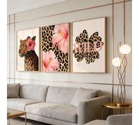 BeiYiHo 3 Tableau Leopard Rose Fleur Grand Poster Jeune Fille Décoration Murale Girly Deco Chambre Ado Fille Affiche Moderne 50x70 Toile sans Cadre (BYCH101-50x70)