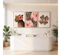 BeiYiHo 3 Tableau Leopard Rose Fleur Grand Poster Jeune Fille Décoration Murale Girly Deco Chambre Ado Fille Affiche Moderne 40x50 Toile sans Cadre (BYCH101-40x50)