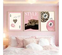 BeiYiHo 3 Tableaux Decoration Murale Leopard Boule de Billard 8 Tableau Chambre Ado Rose Poster Déco Murale Affiche Guepard 40X50 Deco Chambre Ado Fille Moderne sans Cadre (BYCH089-40x50)