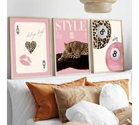 BeiYiHo 3 Tableaux Decoration Murale Leopard Boule de Billard 8 Tableau Chambre Ado Rose Poster Déco Murale Affiche Guepard Deco Chambre Ado Fille Moderne sans Cadre (BYCH089-21x30)