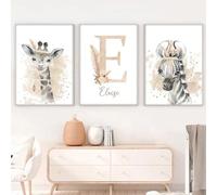 BeiYiHo Affiche Animaux Chambre Enfant Zebre 40x50 Affiche Savane Bebe Deco Chambre Garcon Chambre Bebe Boheme Tableau Personnalisé Prenom Enfant Poster Safari Chambre Bébé Fille Garçon Cadeau