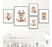 BeiYiHo Affiche Animaux Jungle Chambre Bebe Fille Biche Affiche Style Boho Enfant Deco Savane Chambre Bébé Animaux Safari Tableau 21x30 Poster Toile Fille Garcon Cadeau SANS CADRE