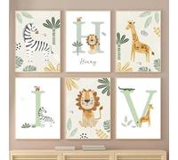 BeiYiHo Affiche Animaux Jungle Enfant Zebre Deco Chambre Bebe Vert 50x70cm Poster Safari Chambre Bébé Garcon Tableau Personnalisé Prenom Enfant Affiche Animaux Savane Bebe Foret Garçon Cadeau