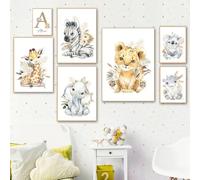 BeiYiHo Affiche Animaux Jungle Tableau Chambre Enfant Prenom Poster Personnalisé Bebe Girafe Toile Decoration Murale Chambre Garçons Fille Cadeau 30x40cm SANS CADRE