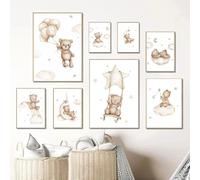 BeiYiHo Affiche Chambre Bebe Beige Poster Ourson Deco Chambre Bebe Ours Tableau Decoration Murale Chambre Bebe Garcon Toile Chambre Enfant Garçons Fille Cadeau SANS CADRE