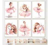 BeiYiHo Affiche Chambre Fille Rose 50x70 Tableau Danseuse Classique Toile Poster Danseuse Ballerine Licorne Chambre Fille Papillon Rose Decoration Chambre Fille Ado Enfant Bebe Cadeau