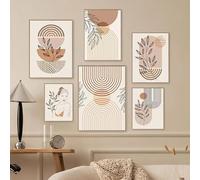 BeiYiHo Boho Affiche Decoration Murale Terracotta Poster Plante Nature Affiche Art Géométrique Abstrait Tableau Décoration Salon Chambre Maison Toile SANS CADRE