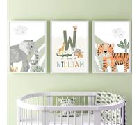BeiYiHo Éléphant Tableau Chambre Enfant Savane Toile Decoration Chambre Bebe Garcon Affiche Jungle Enfant Poster Safari Chambre Garçon Affiche Animaux Savane Bebe Vert 30x40