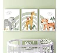 BeiYiHo Girafe Tableau Chambre Enfant Savane Toile Decoration Chambre Bebe Garcon Affiche Jungle Enfant Poster Safari Chambre Garçon Affiche Animaux Savane Bebe Vert 40x50