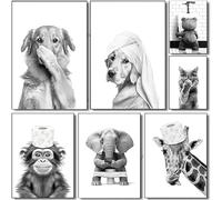 BeiYiHo Images drôles d'animaux WC, toilettes, salle de bain, décoration de toilettes drôles, poster noir et blanc, décoration pour invités, salle de bain, toilettes