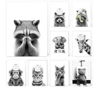 BeiYiHo Images drôles d'animaux WC, toilettes, salle de bain, décoration de toilettes drôles, poster noir et blanc, décoration pour invités, salle de bain, toilettes