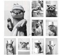 BeiYiHo Poster Animaux Toilette Affiche Mural Noir et Blanc WC Tableau 21x30cm Toile Deco Salle de Bain Affiche WC Humour Photo sans Cadre