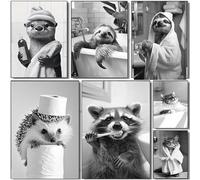 BeiYiHo Poster Animaux Toilette Affiche Mural Noir et Blanc WC Tableau Toile Deco Salle de Bain Affiche WC Humour Photo sans Cadre