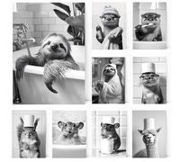 BeiYiHo Poster Animaux Toilette Affiche Mural Noir et Blanc WC Tableau Toile Deco Salle de Bain Affiche WC Humour Photo sans Cadre