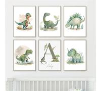 BeiYiHo Poster Dinosaure Chambre Enfant Tableau Chambre Garcon Vert Affiche Decoration Murale Enfant Dinosaure Toile Affiche Prenom Personnalisé Bebe 30x40