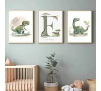 BeiYiHo Poster Dinosaure Chambre Enfant Tableau Chambre Garcon Vert Affiche Decoration Murale Enfant Dinosaure Toile Affiche Prenom Personnalisé Bebe 21x30