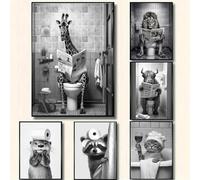BeiYiHo Tableau Animaux Noir et Blanc Affiche WC Girafe Deco Poster Salle de Bain Tableau Toilette Affiche Humour WC Toile Image Photo 30x40 sans Cadre