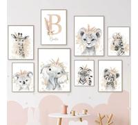 BeiYiHo Tableau Personnalisé Prenom Enfant 40x50 Affiche Animaux Chambre Enfant Affiche Savane Bebe Deco Chambre Garcon Chambre Bebe Boheme Poster Safari Chambre Bébé Fille Garçon Cadeau