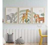BeiYiHo Tigre Tableau Chambre Enfant Savane Toile Decoration Chambre Bebe Garcon Affiche Jungle Enfant Poster Safari Chambre Garçon Affiche Animaux Savane Bebe Vert 30x40
