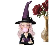 Beiykhera Figurine de sorcière | Gomme à bulles soufflant avec crâne et nœud - Décoration d'Halloween - Sculpture gothique en résine - Décoration de collection pour table, étagère, bureau, cheminée