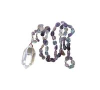 BEIYUXUAN Collier Mala avec pendentif en quartz naturel à double pointe et perles de copeaux nouées à la main, Gemme