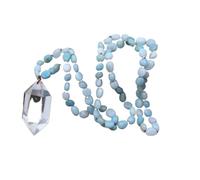 BEIYUXUAN Collier Mala avec pendentif en quartz naturel à double pointe et perles de copeaux nouées à la main, Gemme