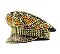 Bejeweled Chapeau de capitaine en cristaux dorés pour discothèque, cocktail, fête, vacances, cristaux étincelants pour mariée, bal masqué