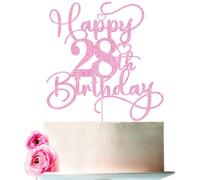 Bejotaa Décoration de gâteau rose « Happy 28th Birthday » - 1 pièce à paillettes - Pour une fête sur le thème de l'anniversaire/anniversaire de mariage - Fournitures de décoration de gâteau (28ème)