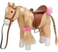 BEJOY Cheval en peluche jouet, cheval à brosser en peluche avec selle, rênes et écharpe en coton, jeu de rôle cheval cadeau pour filles et enfants, 28 cm Palomino