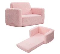 BEJOY Fauteuil Enfant Convertible en Canapé-lit 2-en-1 Sherpa Doux, Cadeau Parfait pour Anniversaire et Fête des Enfants, Rose