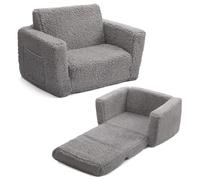 BEJOY Fauteuil Enfant Convertible en Canapé-lit 2-en-1 Sherpa Doux, Cadeau Parfait pour Anniversaire et Fête des Enfants, Gris