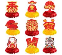 Bekecidi 9 Pièces Centre de Table du Nouvel an Chinois Fête du Printemps Pièce Maîtresse en Nid d'abeille 2024 Décorations de Table de Fête du Nouvel an pour La Décoration de la Cuisine à La Maison