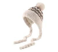 Bekecidi Bonnets d'hiver pour Femme, Bonnets Péruvien Chaud Doublé Polaire, Bonnet Chaud pour Temps Froid, Bonnet à Pompon en Tricot avec Cache-Oreilles pour Le Ski et Le Cyclisme, Blanc