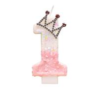 Bekecidi Bougie d'anniversaire en forme de chiffre 1 - Décoration de gâteau rose pour 1er anniversaire de fille - Avec couronne à paillettes - Bougies scintillantes en forme de chiffre pour gâteaux