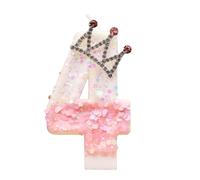 Bekecidi Bougie d'anniversaire en forme de chiffre 4, décoration de gâteau d'anniversaire rose pour filles, décoration de gâteau étincelante avec couronne à paillettes, bougies en forme de chiffre