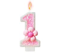 Bekecidi Bougies d'anniversaire Numéro 1, Décoration de Gâteau à Fleurs Roses, Décorations Uniques pour 1er Anniversaire pour Filles, Bougie de Gâteau Numéro pour Fête d'anniversaire