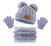 Bekecidi Ensemble Bonnet Echarpe Gant pour Enfants, Hiver Tricoté Tour de Cou Chaud Gants Bonnet avec Doublure Épaisse Hiver Bonnet Snood Gant pour Garçons et Filles 1-5 Ans (Gris)
