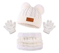 Bekecidi Ensemble Bonnet Echarpe Gant pour Enfants, Hiver Tricoté Tour de Cou Chaud Gants Bonnet avec Doublure Épaisse Hiver Bonnet Snood Gant pour Garçons et Filles 1-5 Ans (Blanc)