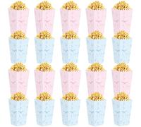 Bekecidi Lot de 20 Seaux à Popcorn avec Nœud Rose et Bleu, Boîtes à Popcorn en Carton Boîtes À Bonbons, Sacs à Dragées pour Fête D'anniversaire, Mariage, Enterrement de Vie de Jeune Fille