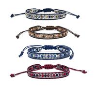 Bekecidi Lot de 4 Bracelets Bresiliens Tissés Main Ajustable 14+7+7cm