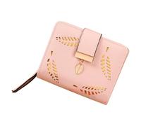 Bekecidi Petit sac à main en cuir synthétique rose avec 5 emplacements pour cartes, 1 poche pour pièces de monnaie avec fermeture éclair, porte-fenêtre pour carte d'identité et fentes pour argent