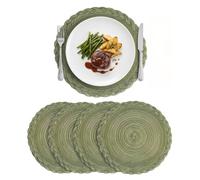Bekecidi Set de 4 sous-Plats Ronds Tressés Verts Isolants 30 cm Forme Ronde